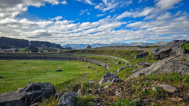 Inca ruins at Tipon archaeological site near Cusco Peru