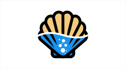 Stylized Seashell with Water and Bubbles Icon. © Rizky