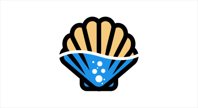 Stylized Seashell with Water and Bubbles Icon.