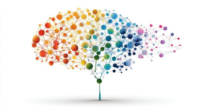 A creative mind map chart clipart, brainstorming process element, colorful connected nodes, flat design, isolated on white background