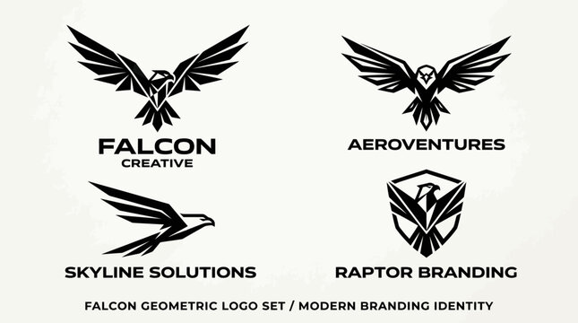 Black falcon bird logos set.