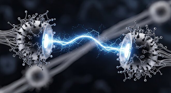 Abstract representation of data transfer and connection in a digital network.