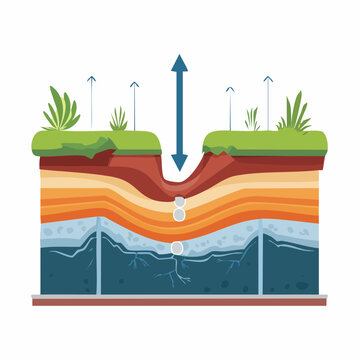 Cross-section of Earth showing subsidence and water table