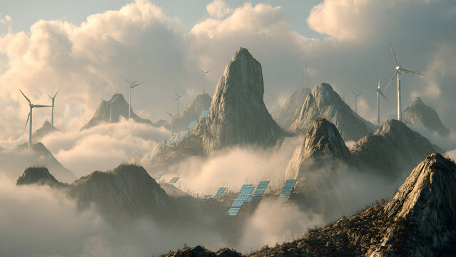 Breathtaking High-Altitude Wind Farm Above the Clouds