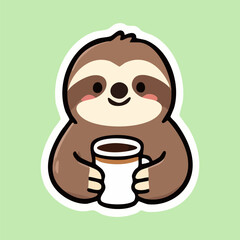 Obraz premium Cute sloth holding a cup of coffee illustration with beverage caffeine illustration relaxing character