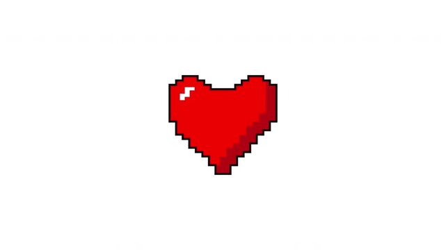 Pixel heart shape symbol fun animation on white background