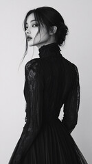 Fototapeta premium Elegant Fashion Model in Dramatic Gothic Dress