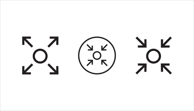 Modern expand and compress arrow icon set, collection with outline and solid variations. Perfect for fullscreen interface buttons, mobile apps, websites, and UI design.