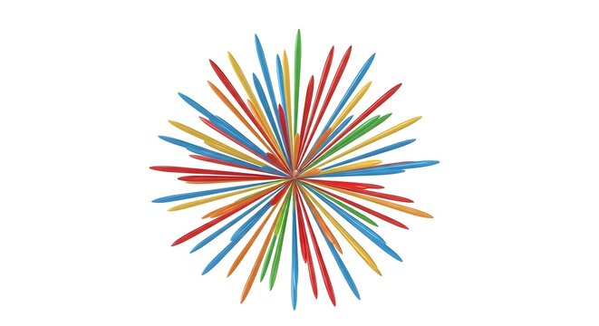 Colorful Plastic Toothpicks Arranged in Radial Pattern on White Background