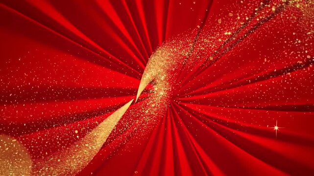 Elegant golden glitter swirl with sparkling stars on red background festive celebration design