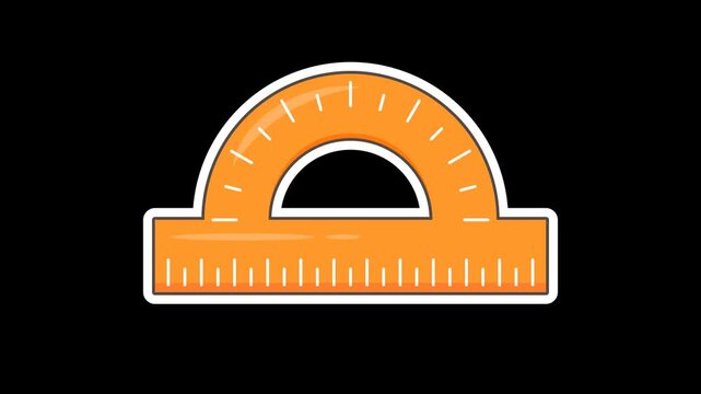 Seamless looping animation of a bouncing orange protractor with office and school stationery for back to school concepts. Flat style sticker design element on transparent alpha channel