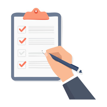 Hand writing on a clipboard checklist with checkmarks