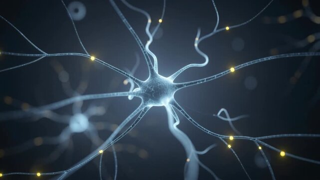 Close up detailed illustration of glowing neurons and neural network connections in brain science