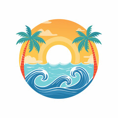 Obraz premium Tropical Beach Sunset with Palm Trees and Waves