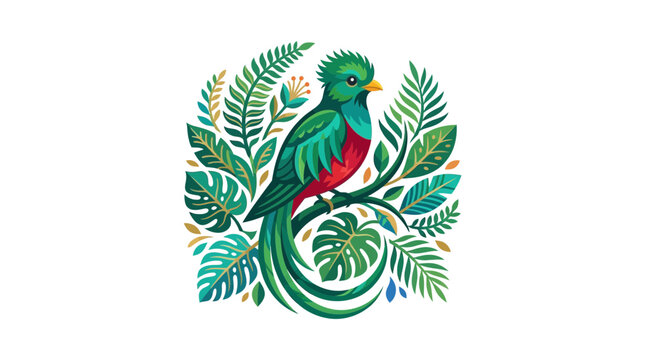 Exotic Quetzal Bird Perched Among Lush Tropical Greenery