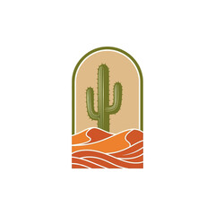 Obraz premium Cactus in Desert Landscape Illustration.