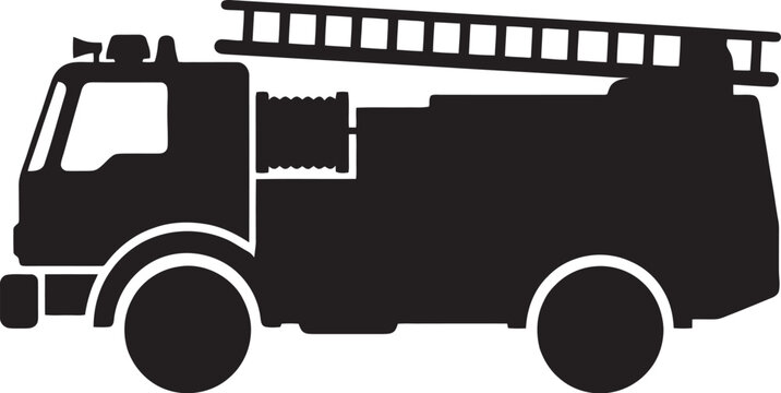 Fire engine with ladder silhouette graphic icon.