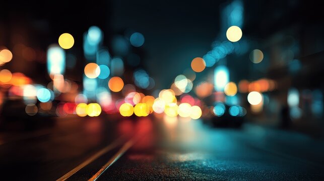 Blur circles city nightlife side view urban mood 3D render Complementary Color Scheme flat design.