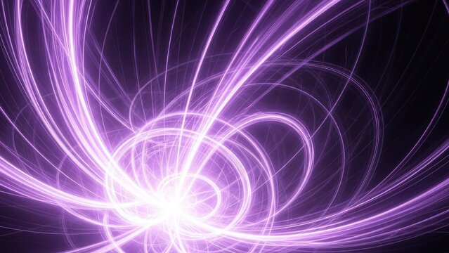 Abstract Swirling Purple Energy Trails Emanating from Bright Light Source.