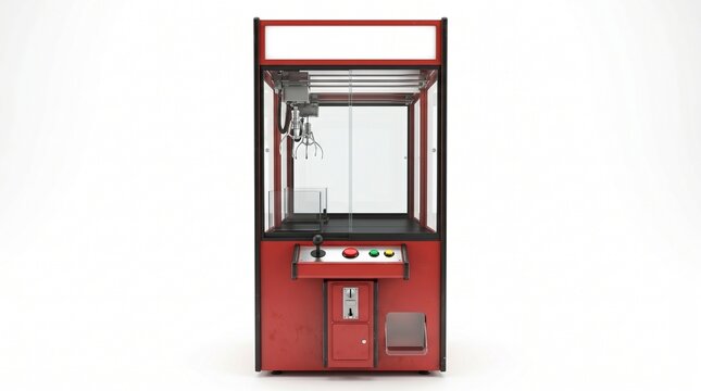 Empty Arcade Claw Machine Isolated on White Background with Copy Space for Branding and Advertising