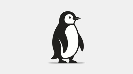 Fototapeta premium Adorable illustration of a penguin standing and looking to the right on a light grey background, perfect for children's books or nature-themed designs