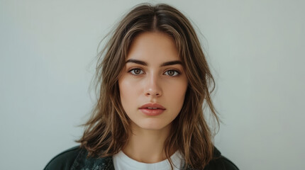 Fototapeta premium Young woman portrait soft natural light confident expression calm gaze