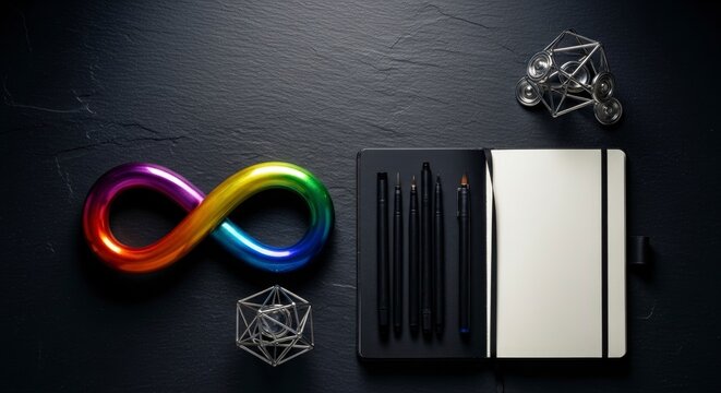 Rainbow infinity symbol with fidget toys.