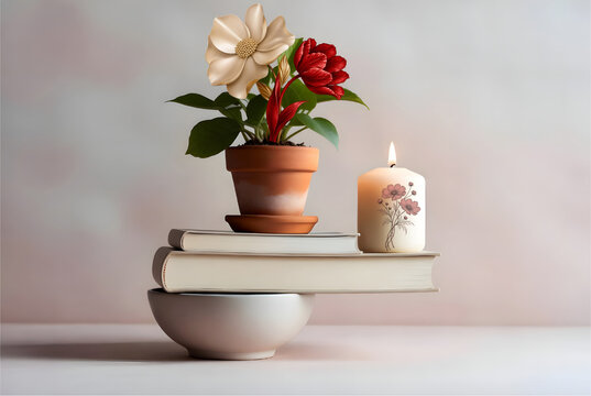perfectly balanced objects stacked in an impossible way, symbolizing life balance and harmony, minimal pastel background, soft lighting, ultra clean composition, calming aesthetic, 4k