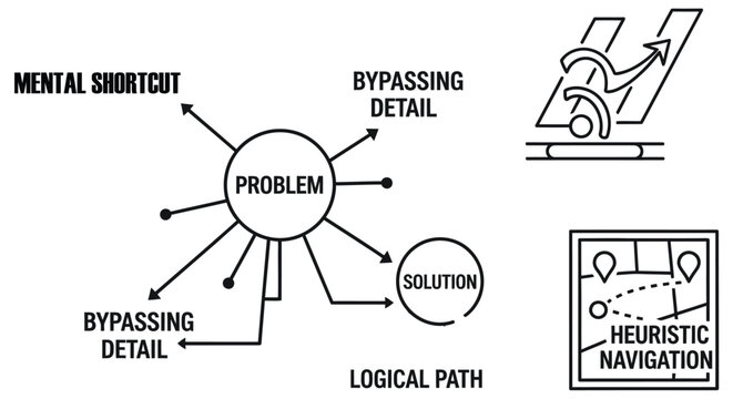 Diagram illustrating problem solving mental shortcuts and heuristic navigation