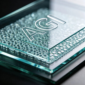AGI transparent conductive oxide film, bearing the "AGI" logo, an indium tin oxide transparent conductive film on a glass substrate.