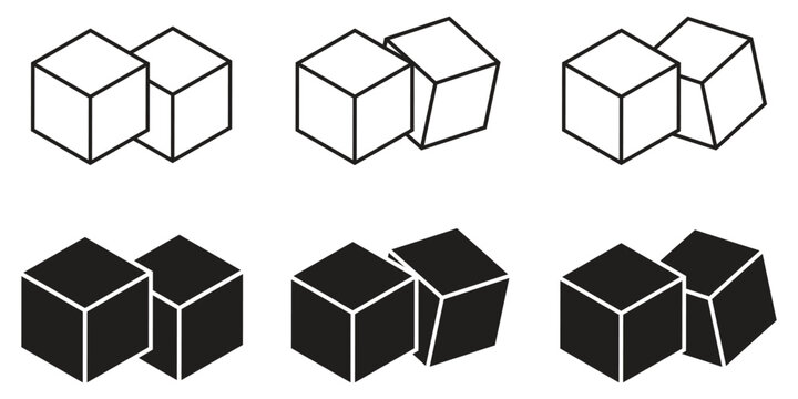 Sugar Cubes Icon Set &ndash; Ice Cube Vector Illustration, Square Dice Outline Symbol Isolated, Sweetener and Food Ingredient Pictogram