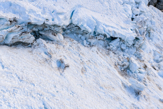 Close-Up Of Glacier Ice And Snow Crevasse Texture On Coastal Mountain In BC, Canada