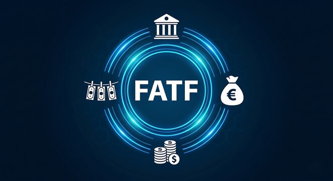 FATF acronym, financial act task force concept, intergovernmental organization established to combat money illustration of a light bulb