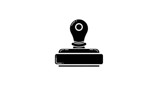 Black rubber stamp vector illustration on a white background. Minimalist silhouette of a wooden handle manual stamper for office, business administration, and document validation.