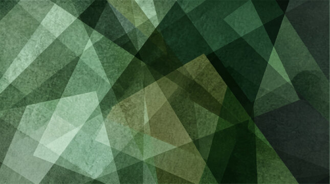Green geometric pattern with overlapping triangles and textured surfaces
