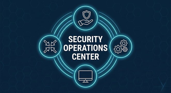 security operations center tech concept.A centralized unit that handles security monitoring, detection, and response within an organization social network concept