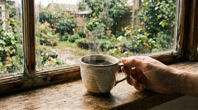 Cozy Coffee Moment by the Rainy Window