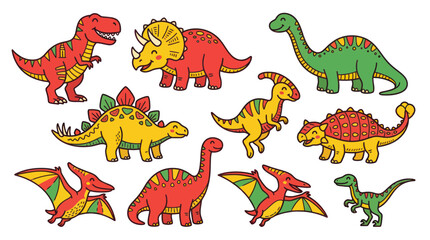 Cute Cartoon Dinosaurs Collection: Tyrannosaurus, Triceratops, Brachiosaurus, Stegosaurus © ijo