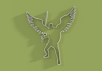 Naklejka premium Fantasy man angel warrior with wings. Warlike character. A fantasy character is a knight of light. 3D render