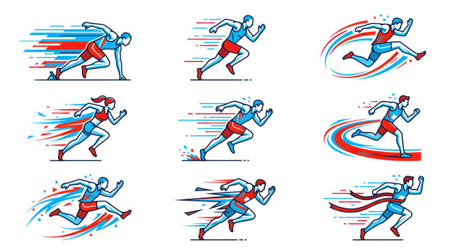 Athletic Runners Set: Sprinting, Hurdling, Finish Line - Dynamic Motion Graphics