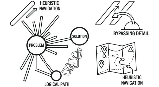 Diagram illustrating problem solving heuristic navigation and logical paths