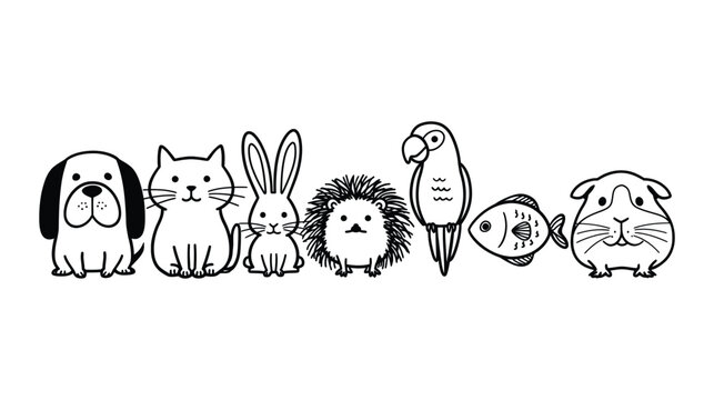 Animal icons featuring dog, cat, rabbit, hedgehog, parrot, fish, and guinea pig