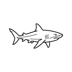 Fototapeta premium Bull shark profile line art vector illustration icon.