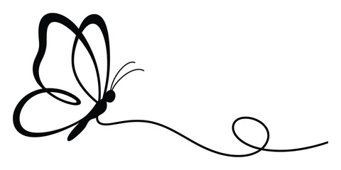 Simple line art drawing of a flying butterfly © JoyChandra
