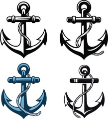 Collection of classic nautical anchors with rope isolated on transparent canvas. © Mst Insanara Begum