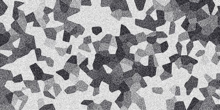 Geometric monochrome abstract pattern with irregular polygonal shapes and a grainy texture creating a modern mosaic-like background for graphic design and digital art