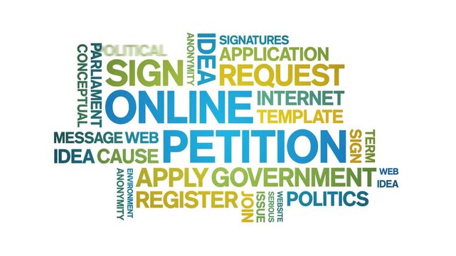 Online Petition animated word cloud-text design animation tag kinetic typography seamless loop.