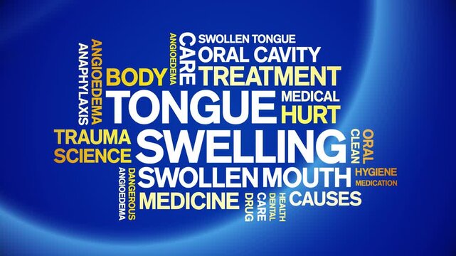 Tongue Swelling animated word cloud-text design animation tag kinetic typography seamless loop.