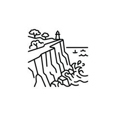 Fototapeta premium Lighthouse on a high cliff with crashing sea waves.