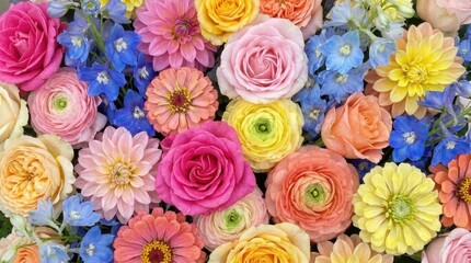 Fototapeta premium Vibrant Floral Arrangement - A Colorful Bouquet of Roses and Blossoms.